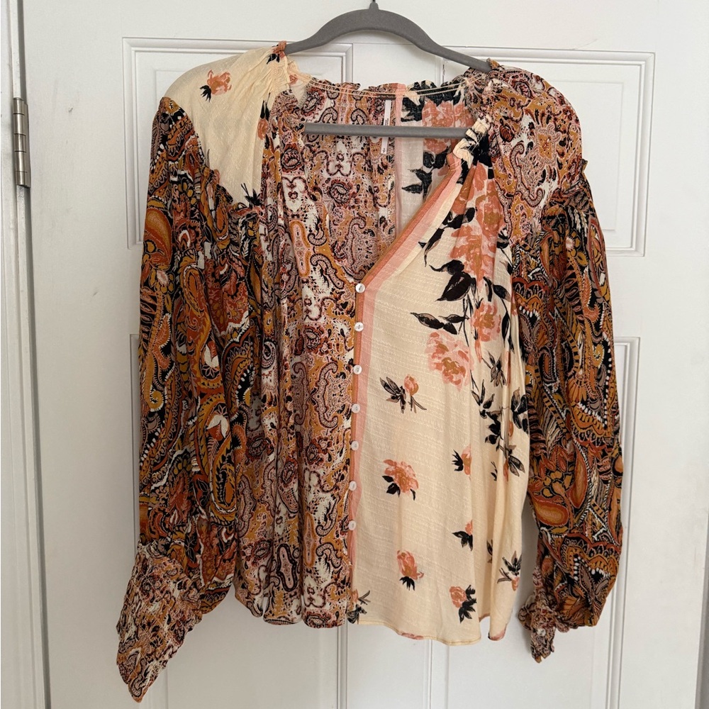 Free People Multicolor Floral Paisley Blouse